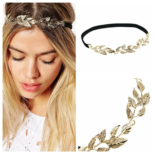 2017 Gold Leaf Headband For Women Metal Leaves Hair band Headband Olive Leaf Elasticity Headband