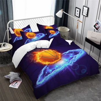 

3D Fire Basketball Bedding Set Blue Lightning Print Duvet Cover Set Boys Sports Bedding Bedclothes Pillowcase Home Textile