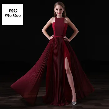 

2017 Burgundy Bridesmaid Dress with Pleat Draped Side Slit Wedding Party Dress Off Shoulder Zipper Prom Bridesmaid Dresses