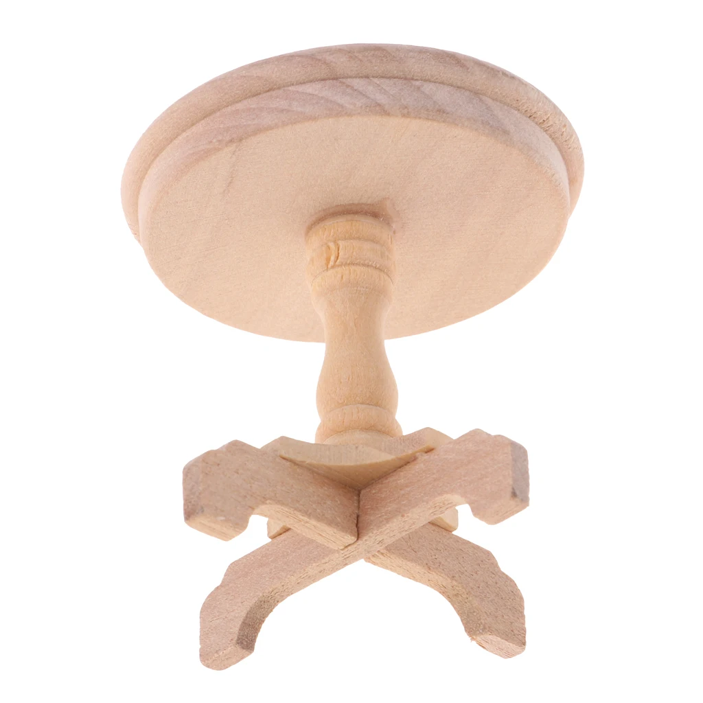 DIY Unpainted Wooden Round Tea Coffee Table Desk for 1/12 Dollhouse Furniture Dollhouse Round Table Furniture Doll House Table