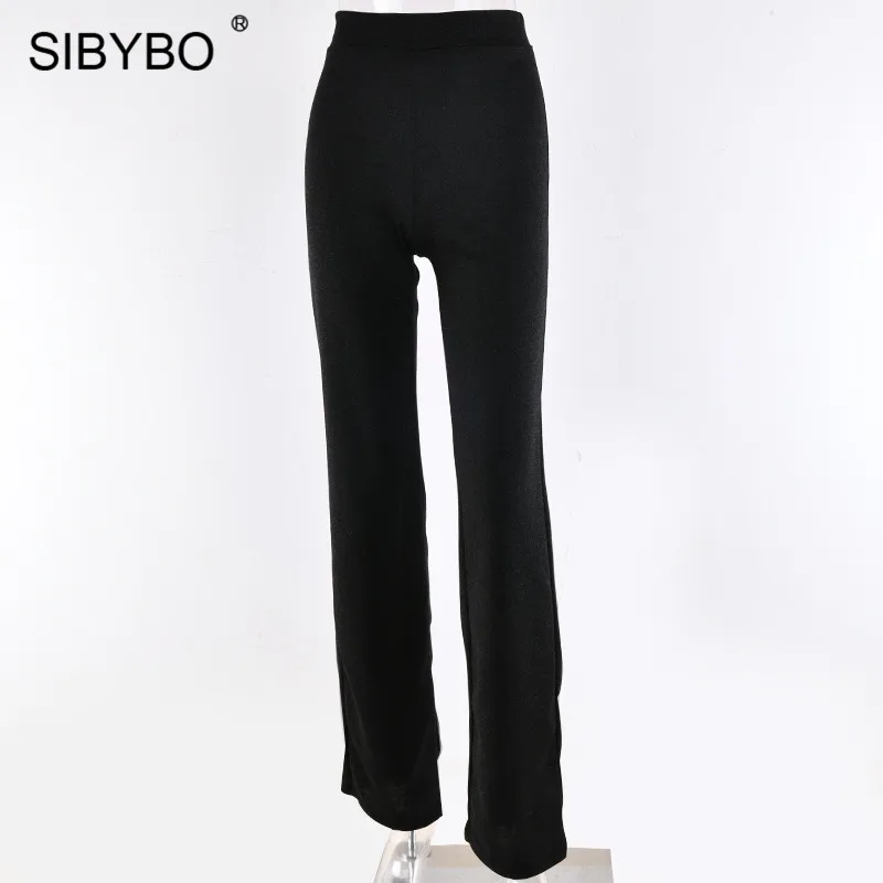 Sibybo, весенние блестящие повседневные брюки с высокой талией, женские модные прямые свободные брюки, женские, уличные сексуальные женские брюки - Цвет: Черный