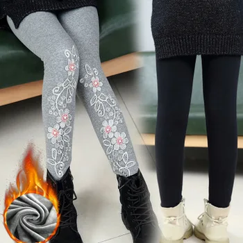 

2019 Spring New Children Girls Flower Fleece Leggings 6 7 8 9 10 11 Years Kids Girl Winter Thick Warm Warm Pants for Wholesale