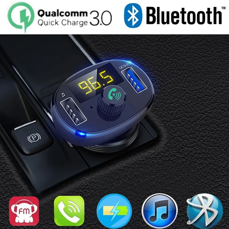 VicTsing Wireless Bluetooth Car FM Transmitter Radio Hands-Free Car Kit Double USB Charger Fast Charging Module Black 5V3A      (37)