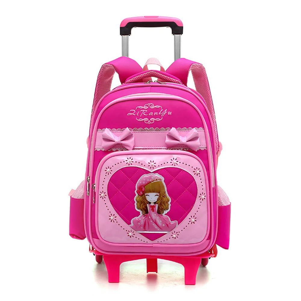 

Kids girls Trolley Schoolbag Luggage Wheeled Book Bags Backpack Latest Removable Children School Bags With 2/3 Wheels Stairs