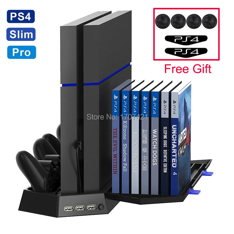 PS4PS4 SlimPS4 Pro Dual Controller Charger Console Vertical Cooling Stand Charging Station Dock For SONY Playstation 4 (1)
