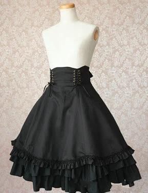 Высококачественная Женская хлопковая юбка в готическом стиле Лолиты с завышенной талией и бантом, Женский карнавальный костюм - Цвет: Black
