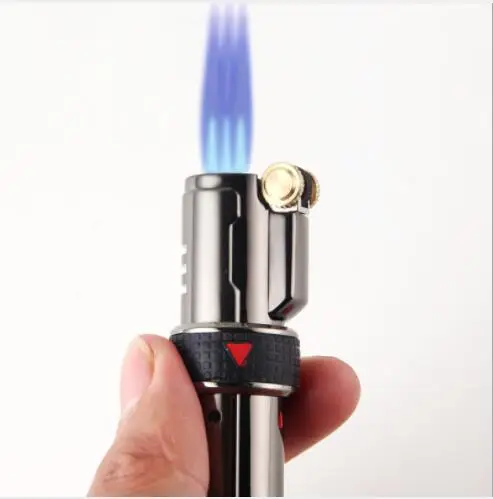 

2019 new arrival windproof gas refilling lighter three jet flame fire grinding wheel cigar lighter original gift box