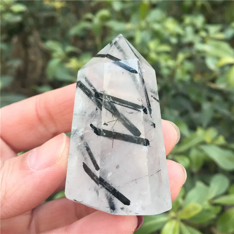 

1pc Natural Black Tourmaline Crystal Quartz Point Black Rutile Crystal Tower Stone Mineral Healing Home Decoration Collection