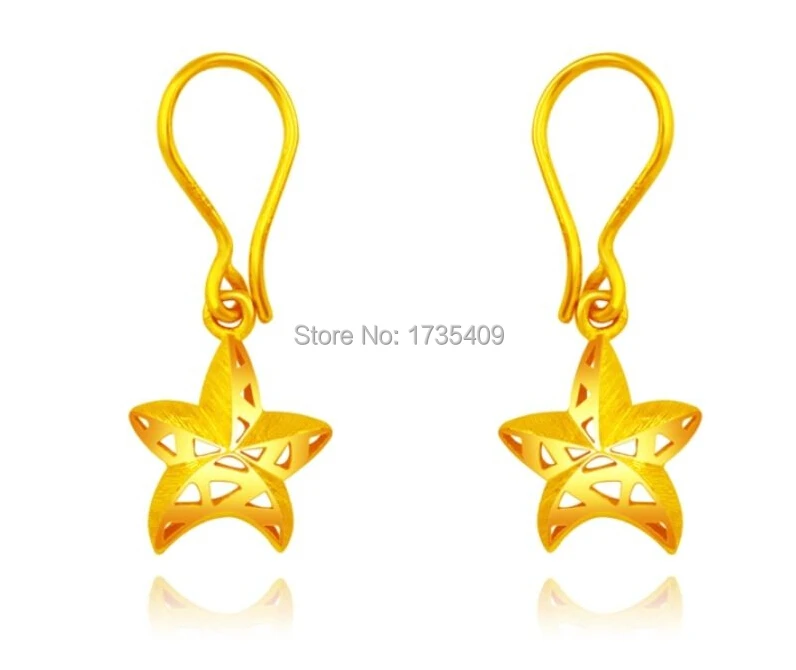 Authentic Solid 24k Yellow Gold Earring/ Lucky Five Star Dangle Earring / 3.88g