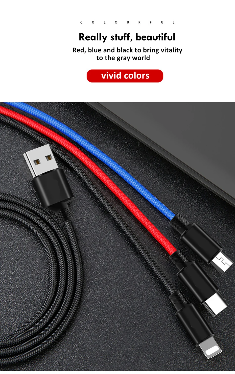 Universal 3 in 1 Lighting Charge Cable For iPhone 7 8 6 6s Plus X Micro USB Type-C For Xiaomi Samsung Long Charging Cables 1 (9)