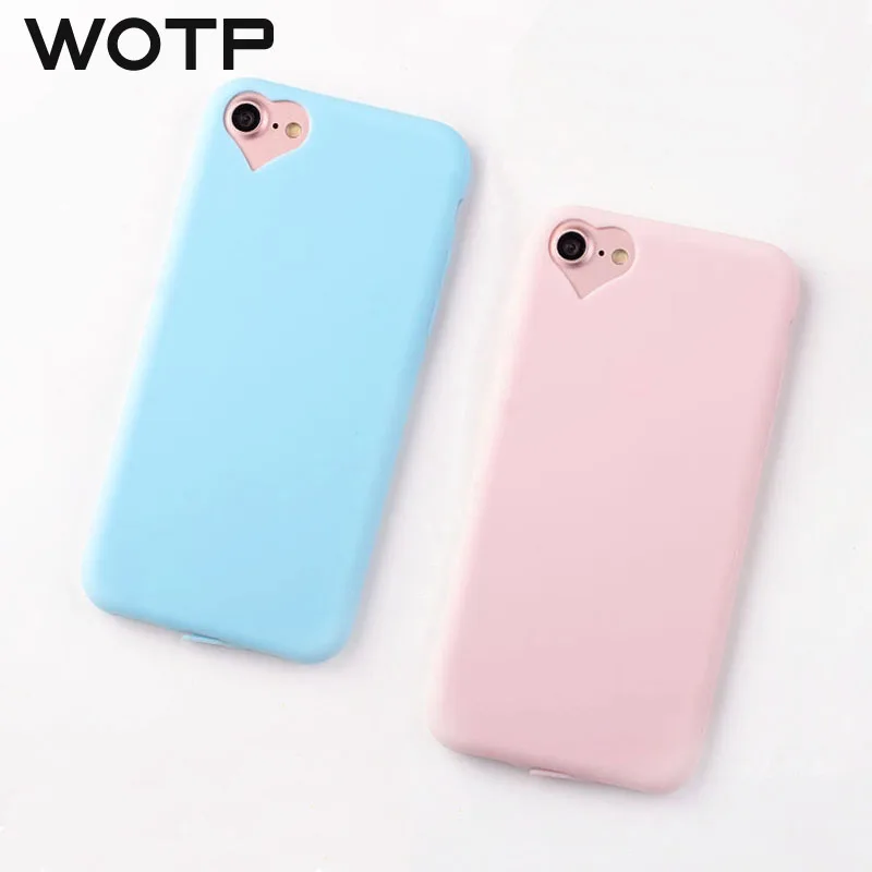

WOTP Candy Color Soft Phone Case For iphone 5 5S SE 6 6S 7 8 Plus X Cute TPU Loving Heart Window Couples Back Cover Capa Fundas