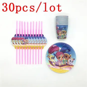 

Shimmer And Shine Theme Disposable Cup+Plate+Plastic Straw Set Kid Favor Birthday Party Family Party Decoration Supply 30Pcs/lot