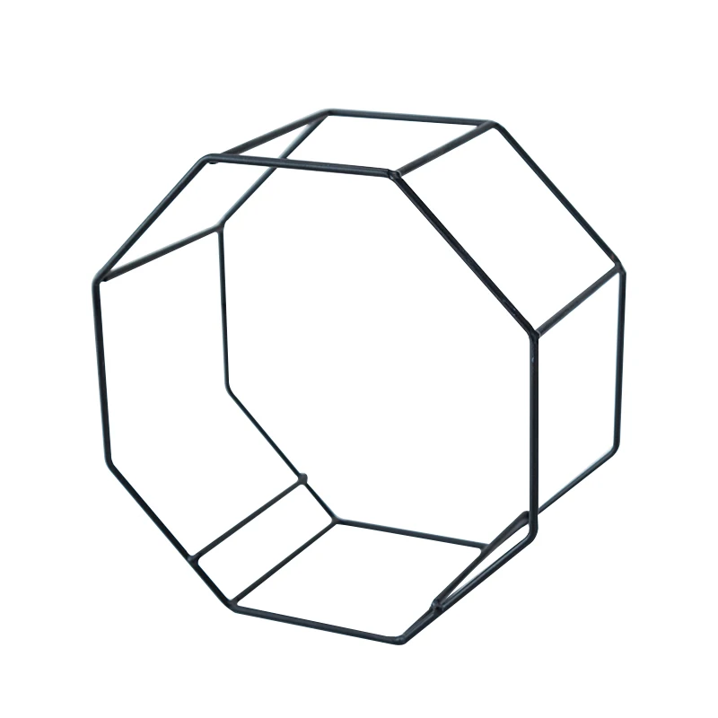 Геометрическая металлическая железная стойка белый керамический горшок восьмиугольная Геометрическая настенная висящая керамическая ваза цветочный горшок бамбуковый поднос железная рама