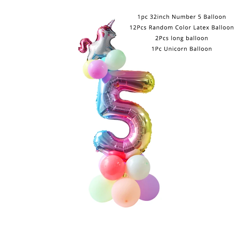 16pcs Balloon Set Вечерние принадлежности для девочек в виде единорога, розовый Радужный баннер Единорог, тарелка, воздушный шар, салфетка, обертка для кекса, детский Декор для дня рождения - Цвет: 16pcs Balloon Set
