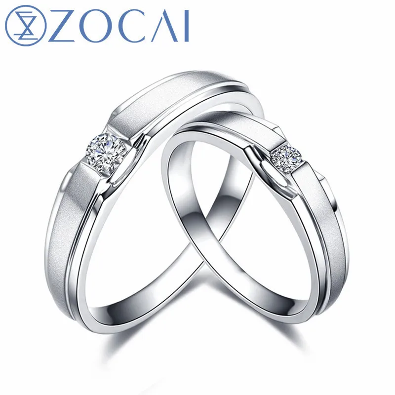

ZOCAI Ring Real 0.11 Ct Certified H/ SI Diamond Wedding Bands Ring His and Hers Diamond Ring 18K White Gold Q00023AB