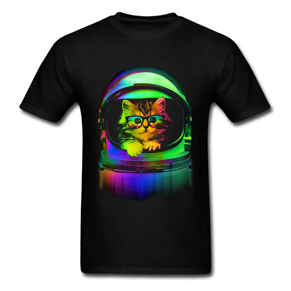 Tops Shirts Cool kitten on the helmet T Shirts Summer Fall Funky Summer Short Sleeve 100% Cotton Crew Neck Men's T Shirts Summer Cool kitten on the helmet black