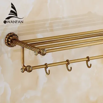 

Bathroom Shelves Antique Brass Wall Shelf Towel Rack Bath Holder Towel Hangers Rack Carve Bathroom Accessories Towel Bars 10712F