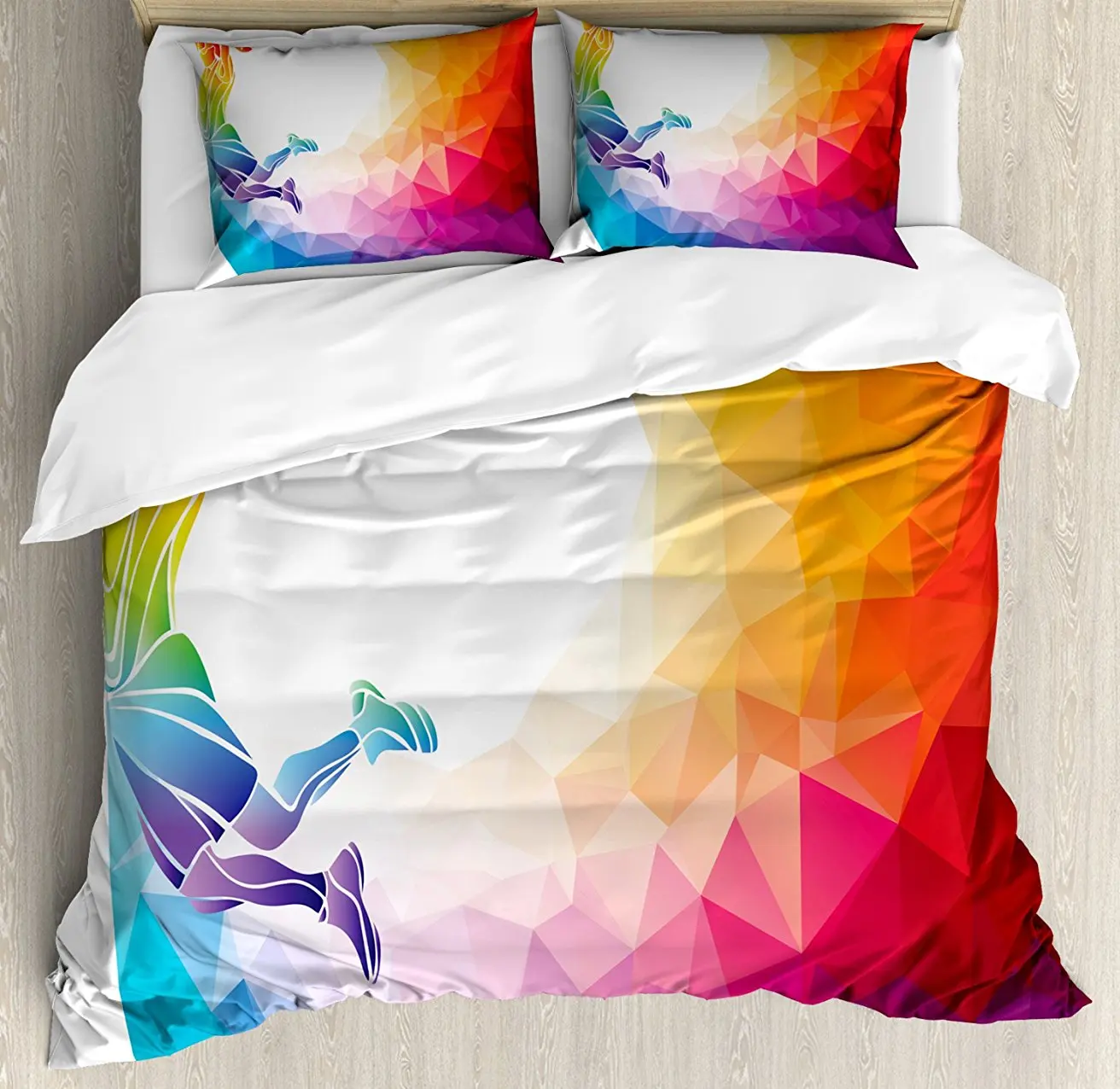 Apartment Decor Duvet Cover Set Rainbow Colored Theme with a Basketball Player Sports Man Jumps Print 4 Piece Bedding | Дом и сад