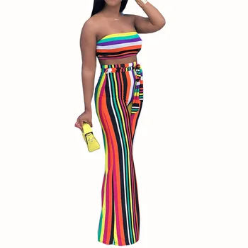 

Women New Striped Print Fitness Suit Women High Waist 2 Pieces Set Elastic Leggings And Backless Tops Sporting Tracksuit