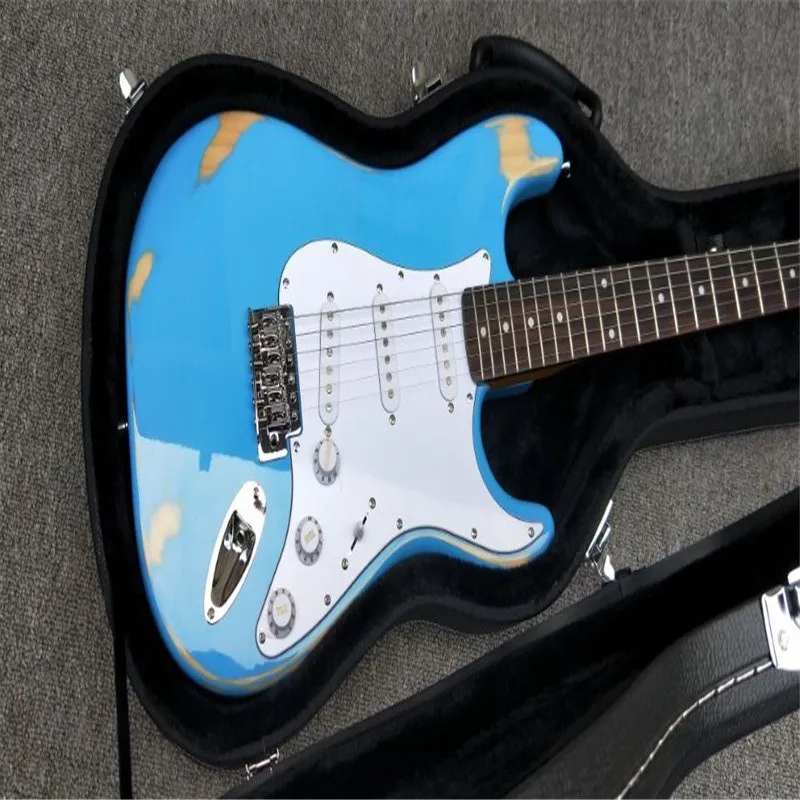 

KPOLE relic electric guitar,Rosewood Light blue body,Real picture!