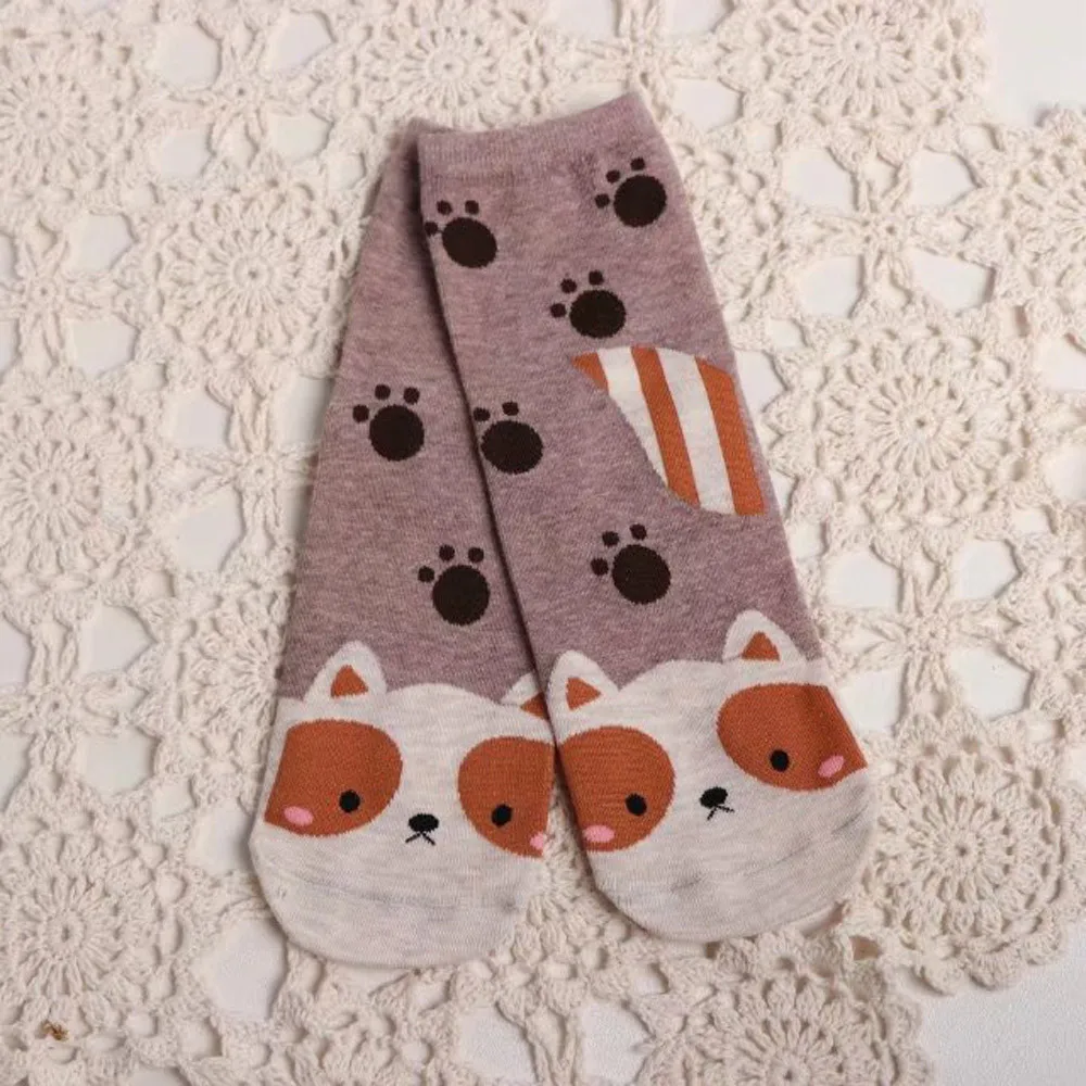 Милые хлопковые носки с животными для женщин Kawaii Cat Dog короткие носки женские повседневные Мягкие Дышащие хлопчатобумажные забавные носки* 0,8