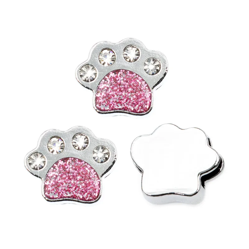 

8mm Full Rhinestones Pendant Slide Bear Paw Fit For DIY Gift Charm Animal Wristband Bracelet Belt Necklace Jewelry Accessory