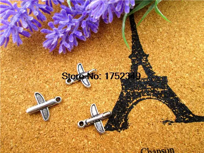 

30pcs Small Airplane Charms Airplane Pendants Antiqued Silver Tone Double Sided 3D 15 x 11mm