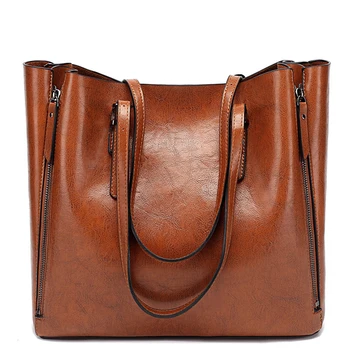 

Handbag Women PU Leather Famous Brand Shoulder Bag Casual Large Capacity Top-Handle Bucket Bag Simple Style Solid Totes WBS560