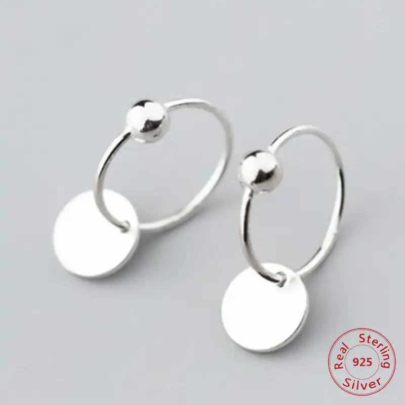 2019 Короткие Твердые серебряные круглые вафли прелестные серьги для женщин девочек 925 стерлингового серебра геометрические ювелирные издел...