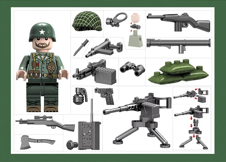 Мир война битва Тихий океан brickmania Военная Униформа minifigs блок ww2 США армейские фигурки пистолет оружие конструктор артиллерия игрушечные лошадки