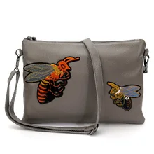 Echtes Leder Stickerei honeybee feminina Taschen Modedesigner vintage-rindsleder messenger Frauen netter geldbeutel umschlag kupplung