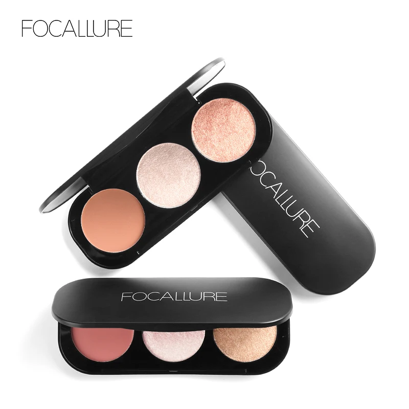 

FOCALLURE 3 colors Face Blush Natural Cheek Highlighter&Bronzer shimmer highlighter face contour long lasting blusher palette