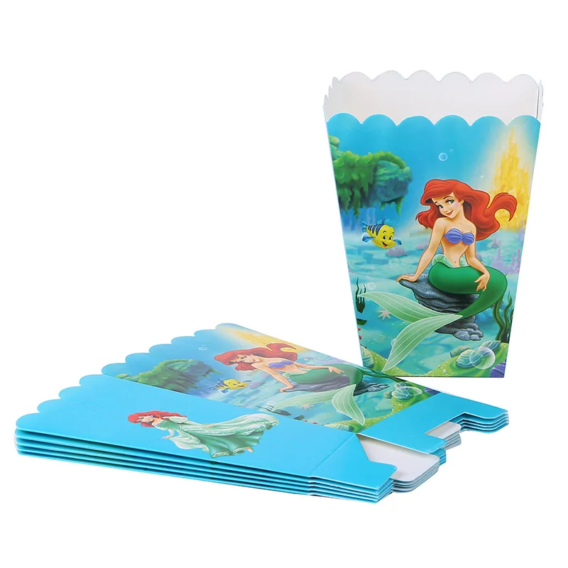 

6pcs/set Little Mermaid Popcorn Box Christmas Birthday Decorations For Home Mermaid Candy Box Disposable Tableware Supplies