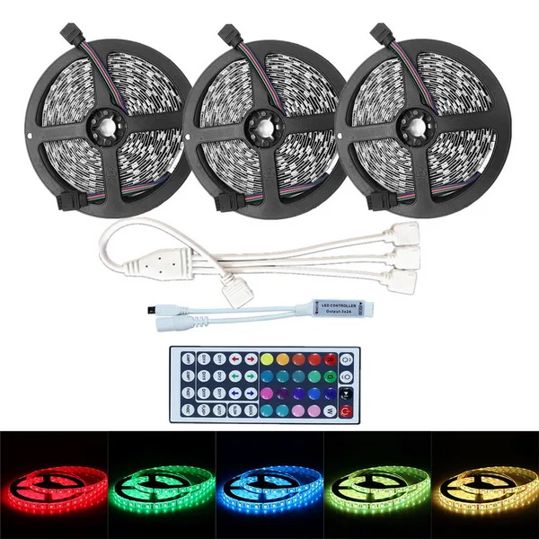 SMD 5050 12 V 300 светодиодный s RGB лента 5 M 10 M 15 M не водонепроницаемый гибкий светодиодный свет полосы многоцветный светодиодное ленточное освещение+ контроллер - Испускаемый цвет: 3x 5m 44key RGB