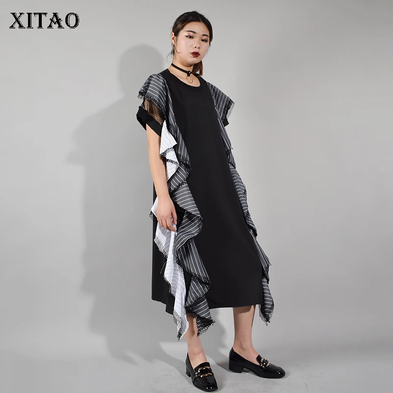 Женское платье с коротким рукавом XITAO ажурное в европейском стиле пэтчворк LL151