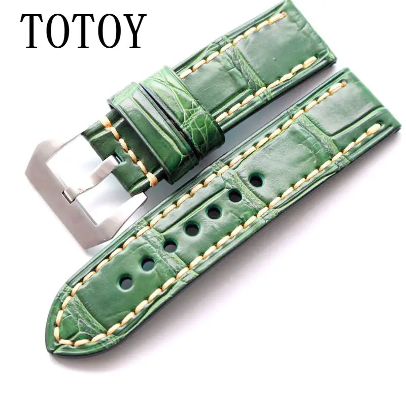 

TOTOY, Handmade Crocodile Leather Strap, Green 20MM 22MM 24MM Retro Pattern Watchbands, Adapter Water Ghost Leather Strap