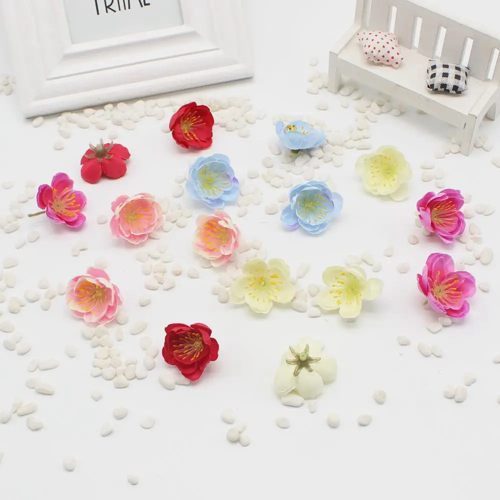 50 шт. мини вишня ткань цветок сливы искусственный цветок Детский Шелковый букет цветов, настройки стола Свадебные украшения