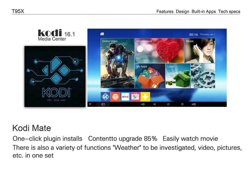 T95X ТВ Android 6,0 Smart ТВ коробка KD 17,1 2 г/8 г 2 г/16 г amlogic S905X 4 ядра HD 2,0 телеприставки