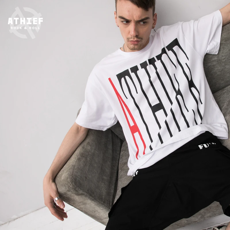 Athief Прилив карты Свободные шею С Коротким рукавом мужчины Хип-хоп Качалки