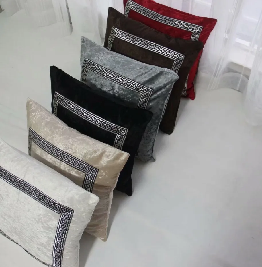 

Luxury Velvet Embroidery Geometric Cushion Cover Pillow Cover Gray Black Pillowcase Home Decorative Sofa Chair Seat Throw Pillow