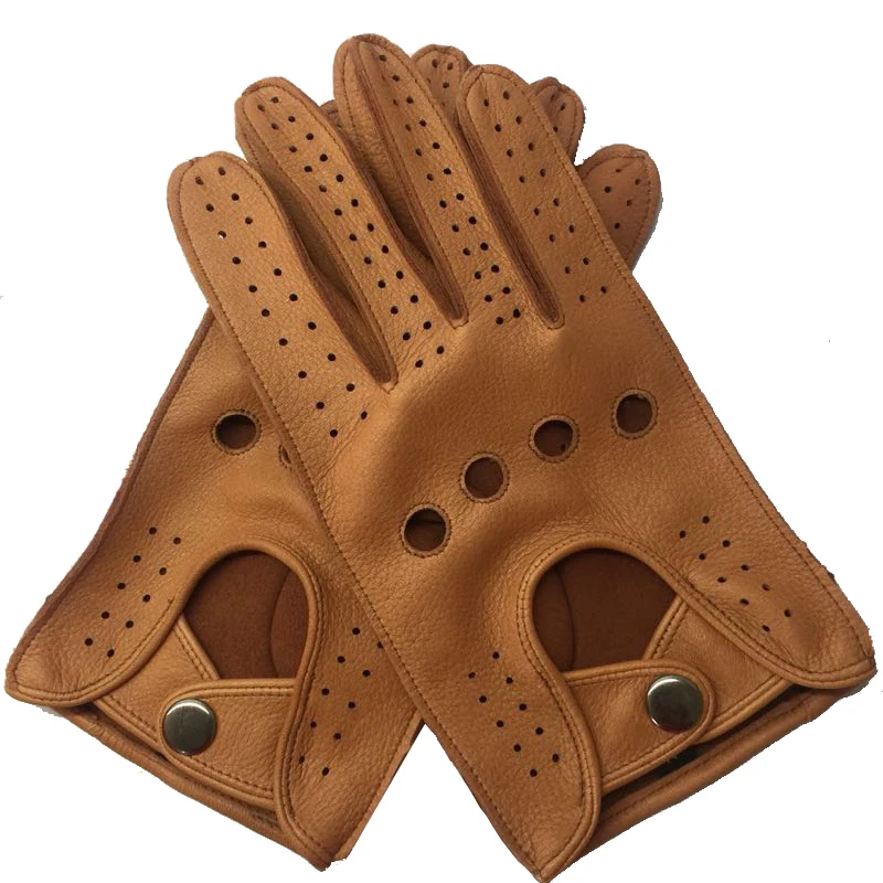 

Free Shipping Men Spring Genuine leather 100 percent Thin Gloves Male Soft Leisure Black/Brown Hollow Out Holes Locomotive Luvas
