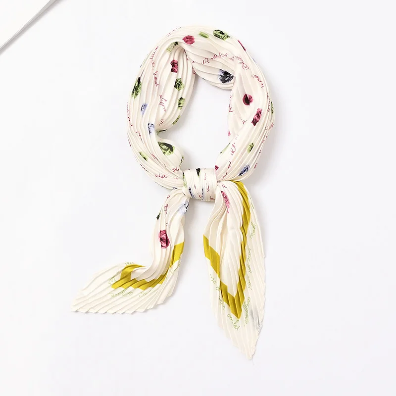 

Summer Women Cartoon Pleated Scarf Small Silk Print Bandana Kerchief Elegant Neckwear Decorated Headband [3988]