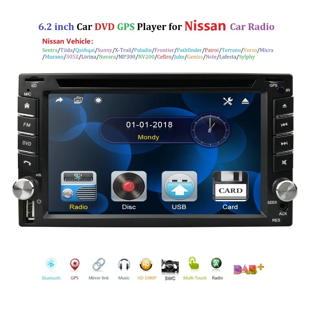 

6.2"2 Din Car Multimedia Player For Nissan For Hyundai GPS Navigation Radio Stereo Video CAM-IN RDS Steering wheel Mirror Link