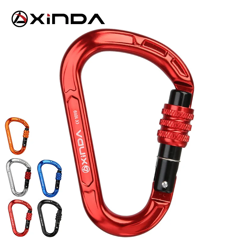 XINDA Rock Climbing Carabiner 25KN Safety Screw Lock  Pear-Shape Buckle Spring-loaded Gate Aluminum Carabiner Outdoor Kits