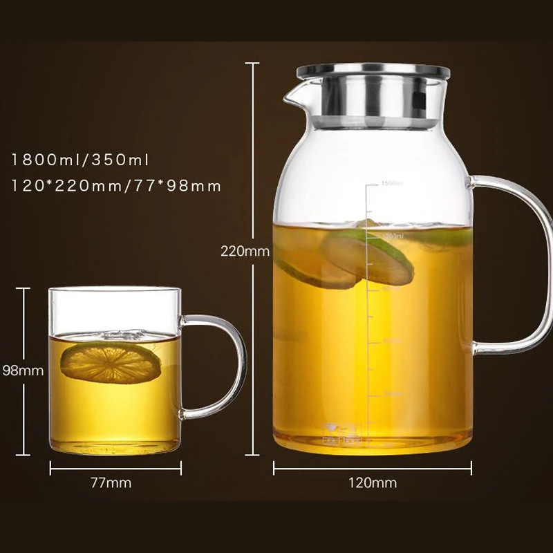 1,2/1.8L большие емкости бытовые стаканы для сока охлаждающий чайник Портативный прозрачный утолщенный стеклянный ручной захват Питьевая бутылка