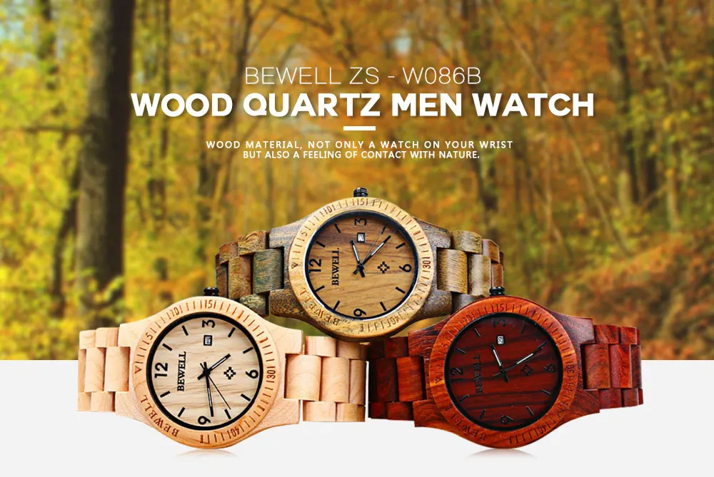 2017 BigBen Bewell Luxury Brand Wood Watch Men Analog Natural Quartz Movement Date Male Wristwatches Clock Relogio Masculino (2)