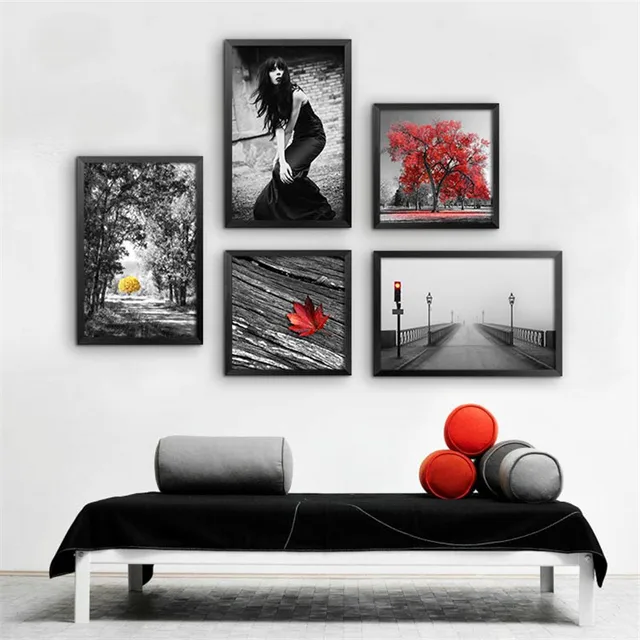5pc set 40x60cmx3p 40x40cmx2p black white red living room wall painting decor scenery figure 5pc set 40x60cmx3p 40x40cmx2p black white red living room wall painting decor scenery figure