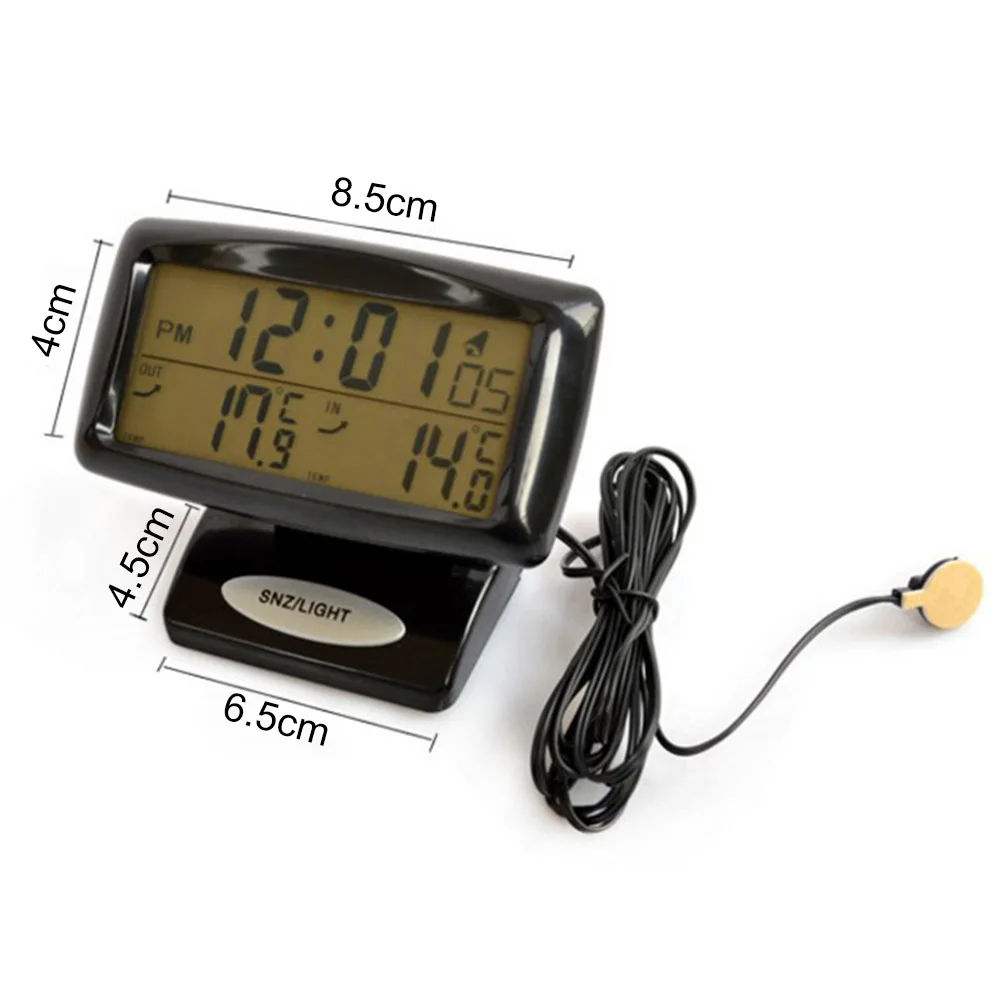  Car Electronic Clock Temperature Meter Auto Indoor And Outdoor Thermometer Dual Sensors LCD Blue Ba