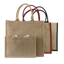 wholesale 1000pcs/lot Reusable High quality Promotional Jute shopping tote bags with leather handle