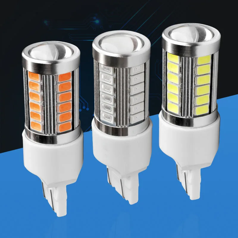 

1pcs T20 7443 W21/5W 33 SMD 5730 LED car turn signal fog lamps 33SMD 5630 LED motor brake lights Bulb white red orange amber 12V